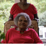 Barbara Ann (standing) and Barbara E (sitting) a mother-daughter duo who both lived in the Covenant Place assisted care facility. The portrait was used in the Daily Tar Heel's special housing edition.